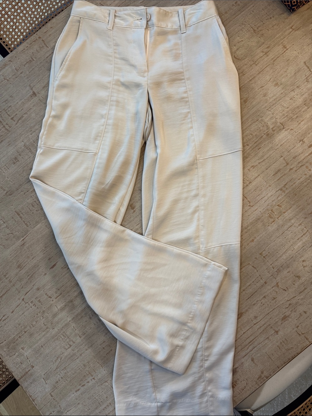 DKNY Cream Straight-Leg Silky Pants with Front Paneling